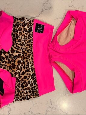 Girls Hot Pink Leopard Print Two-Piece Swim Set